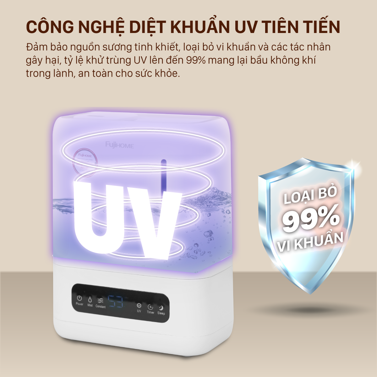 Mô tả Máy Phun Sương Tạo Ẩm Xông Tinh Dầu Fujihome HM04EUV Đầu Phun Xoay 360 Độ, Cảm Ứng, Màn LED Hiển Thị - 5