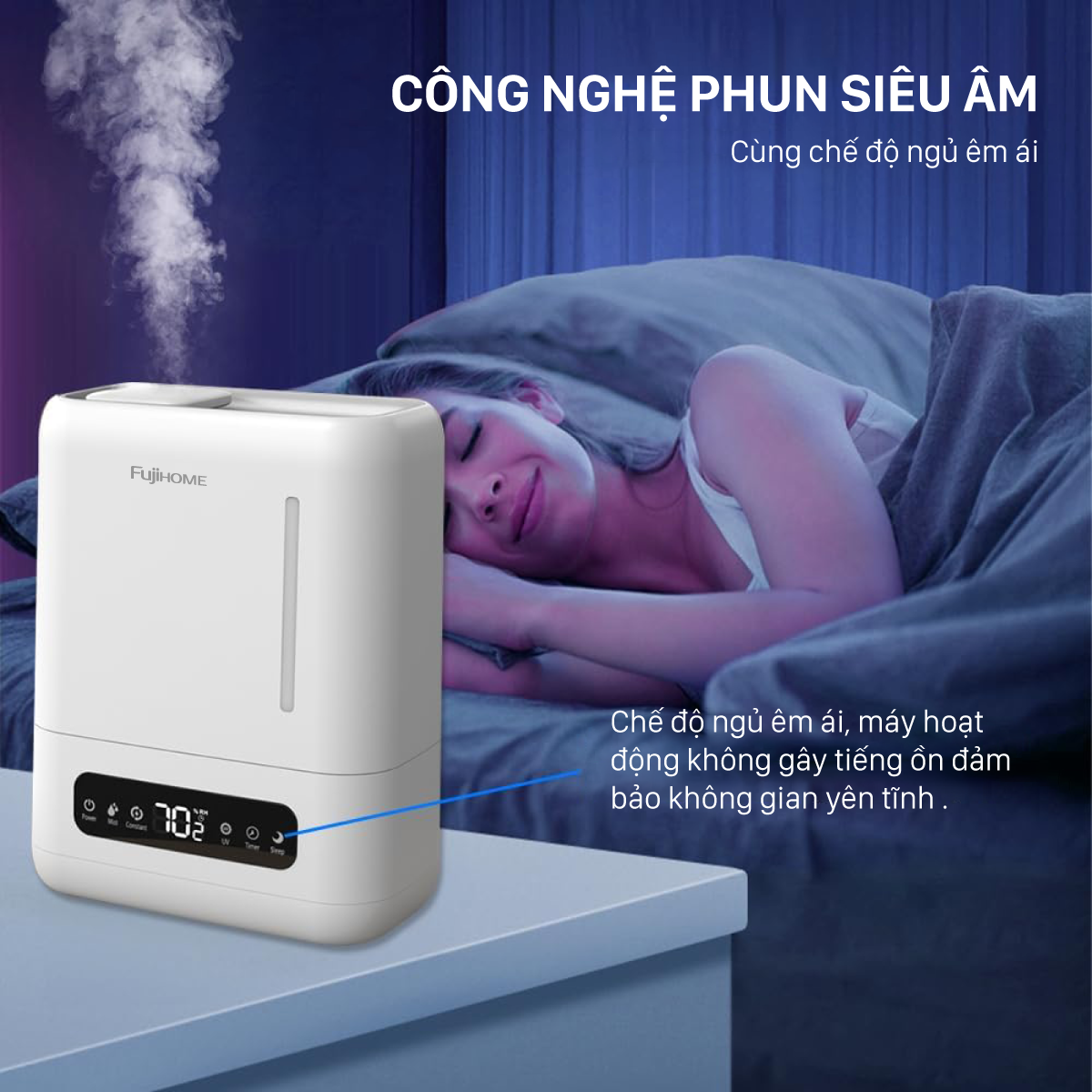 Mô tả Máy Phun Sương Tạo Ẩm Xông Tinh Dầu Fujihome HM04EUV Đầu Phun Xoay 360 Độ, Cảm Ứng, Màn LED Hiển Thị - 9