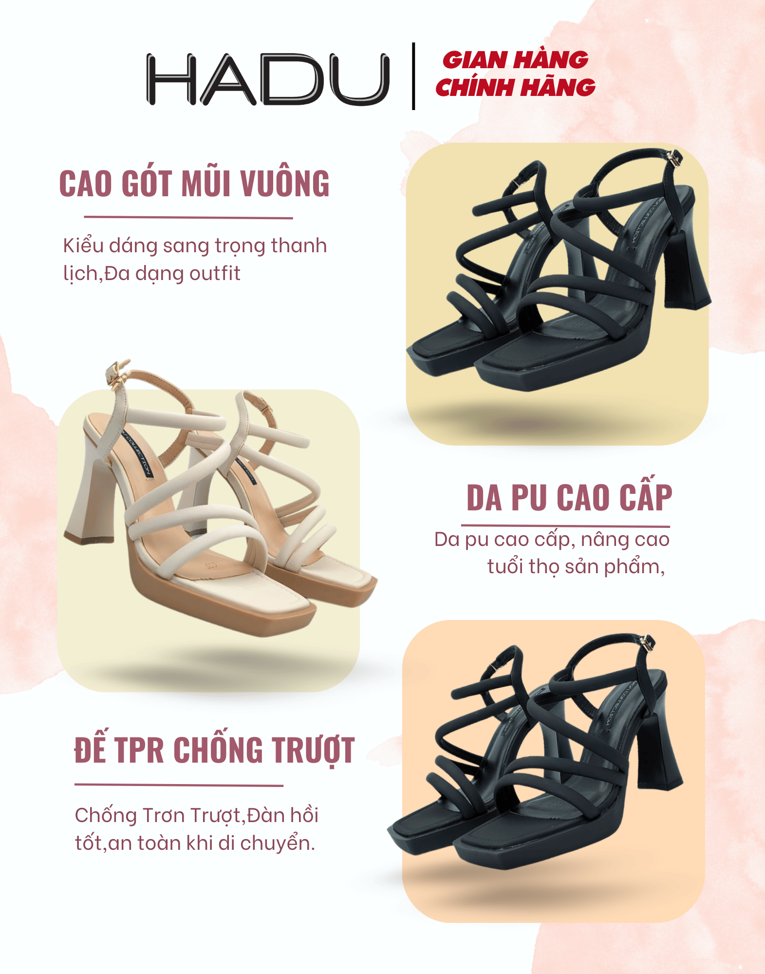 Giày Cao Gót Đế Vuông HADU M963