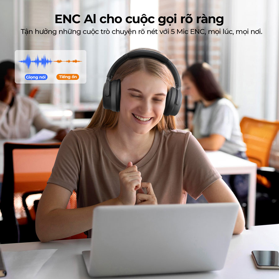 Mô tả Tai nghe chụp tai Bluetooth Earfun Tune Pro chống ồn ANC thời gian nghe 120h - 4