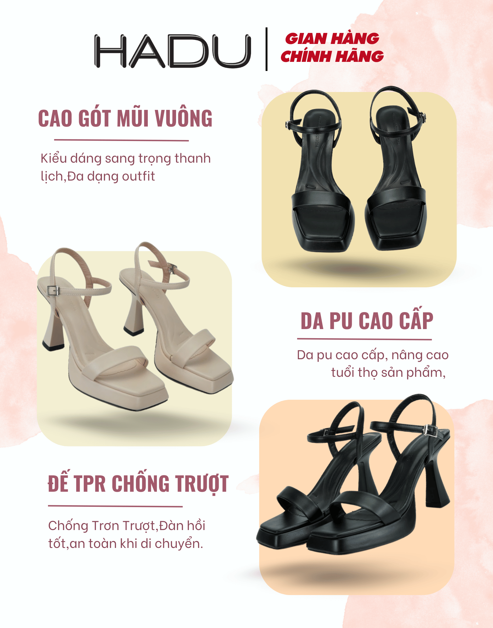 Giày Cao Gót Đế Vuông 9P VENESSA HADU M967