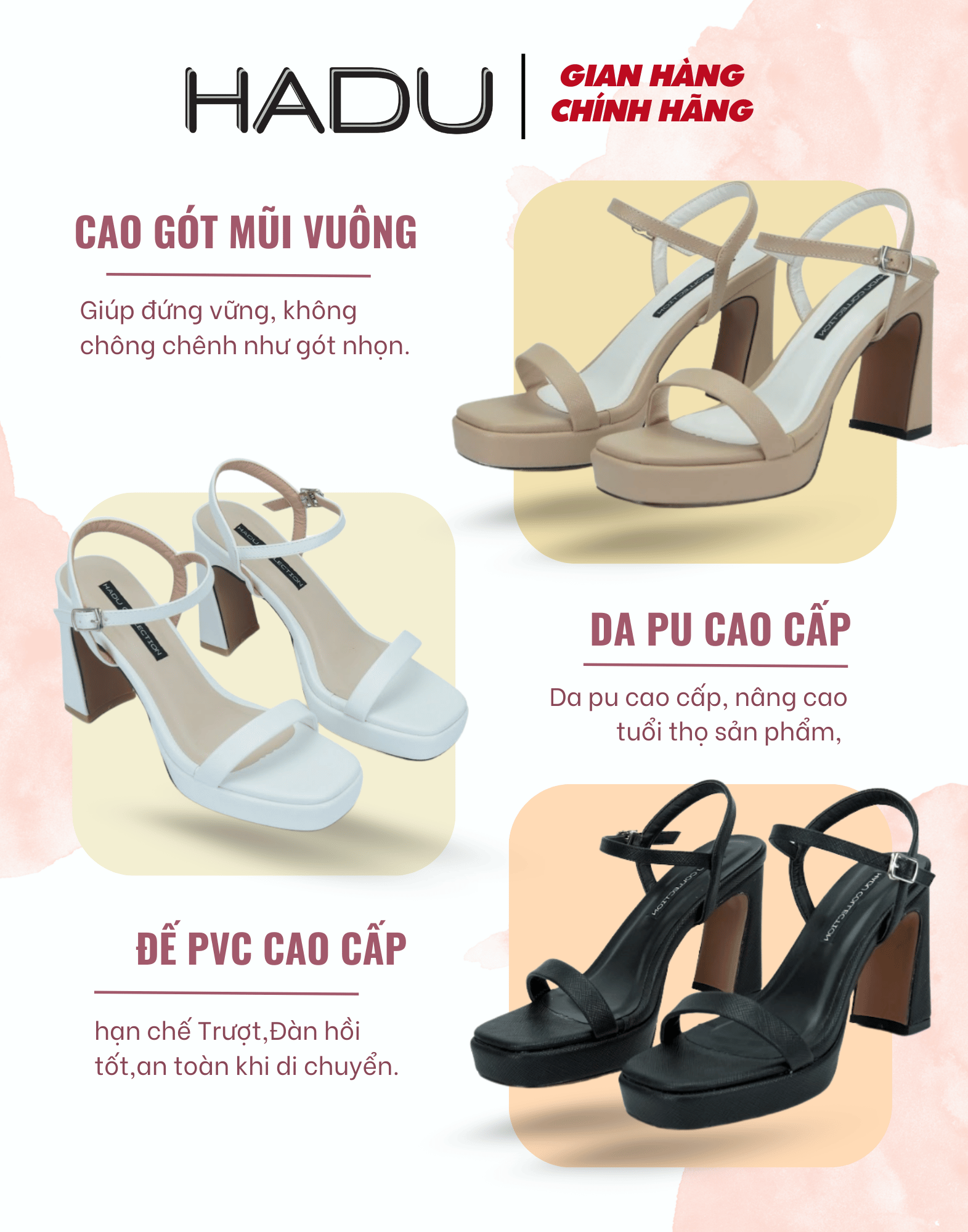 Giày Sandal Gót Vuông HADU M1029 - Ảnh 1
