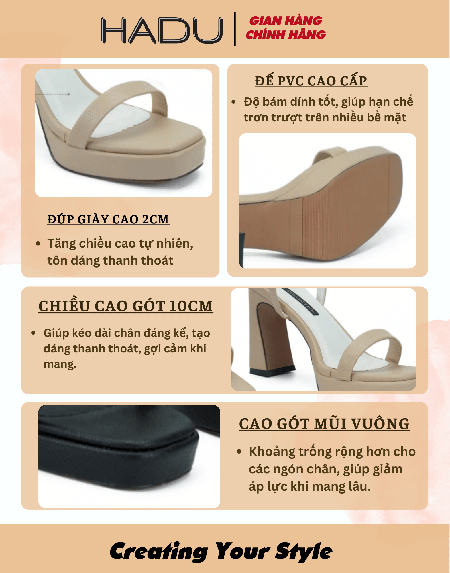 Giày Sandal Gót Vuông HADU M1029 - Ảnh 2