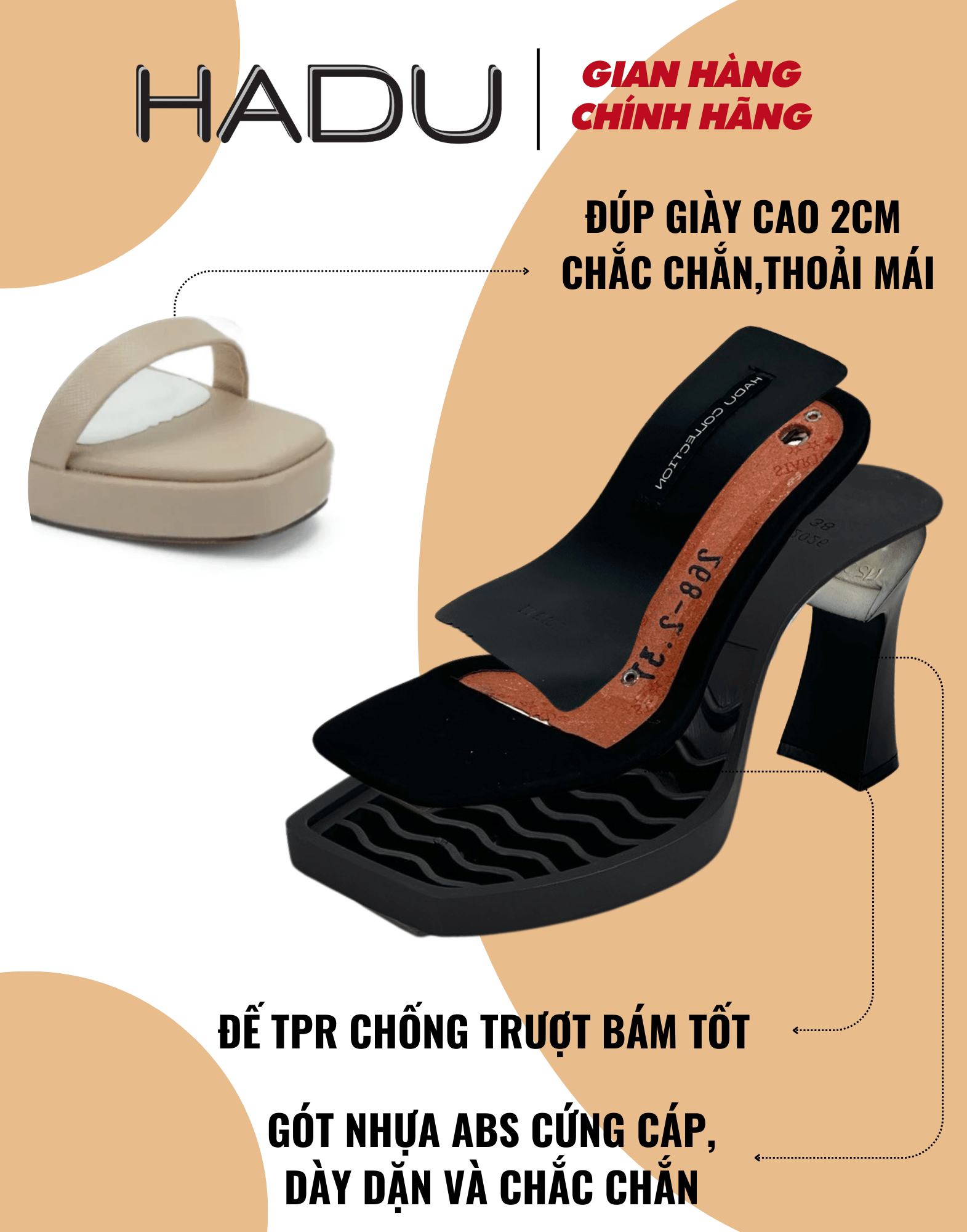 Giày Sandal Gót Vuông HADU M1029 - Ảnh 3