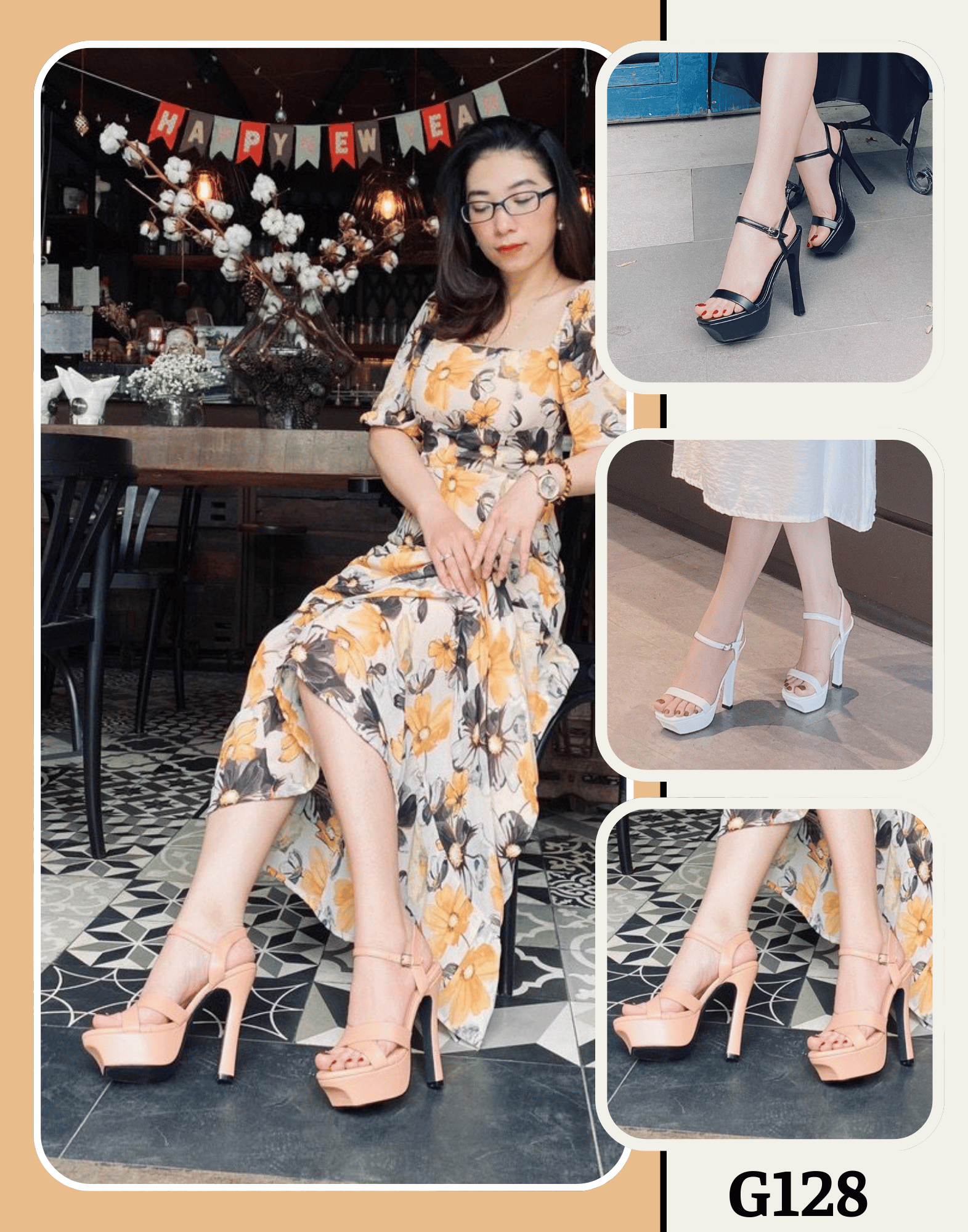 Mô tả Giày Cao Gót 12P Đế Vuông Quai Ngang HADU G128 Đúp Trước 3P BH 12 Tháng - 3