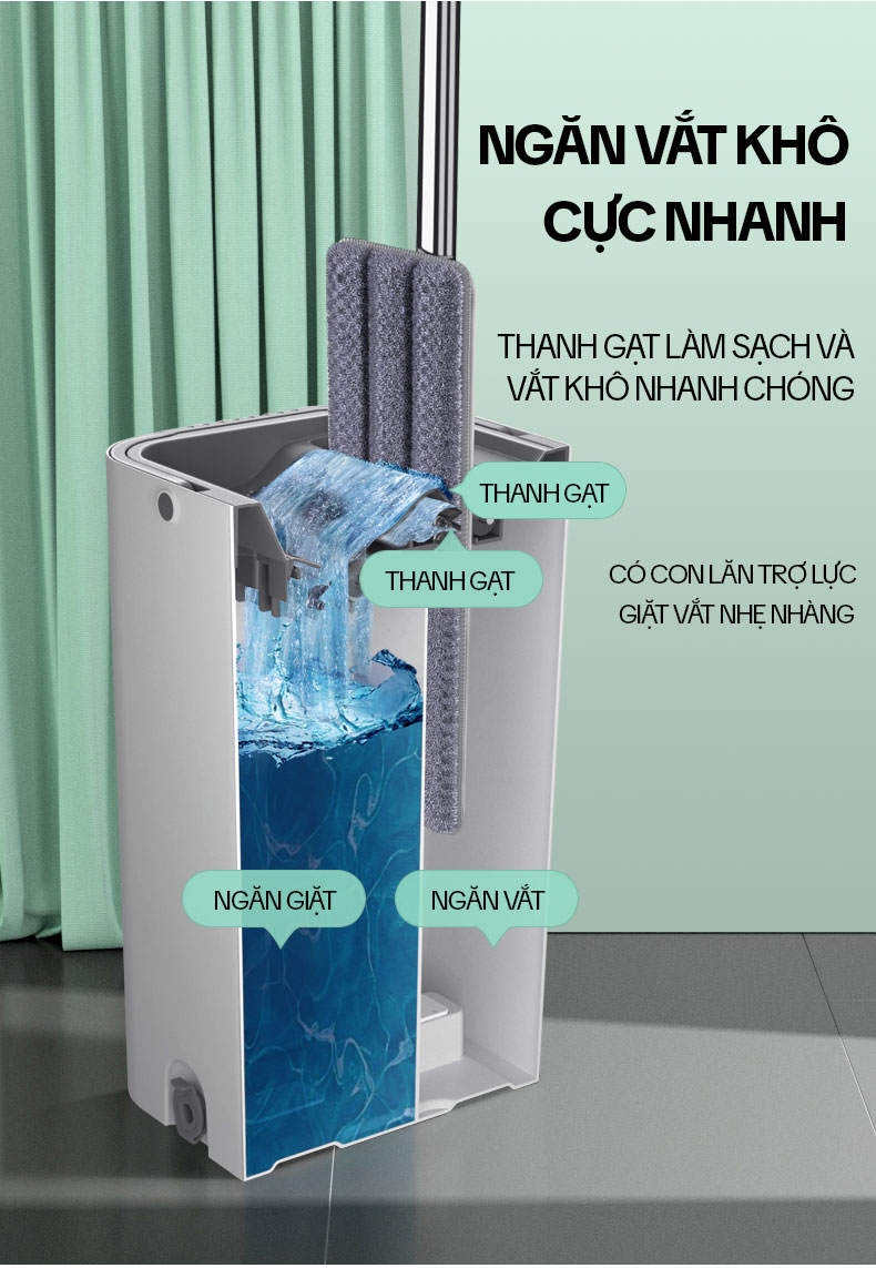 Mô tả Bộ Cây Lau Nhà KITIMOP C6 PLUS-PRO - Thùng Lau Nhà Tự Vắt Thông Minh, Chổi Lau Nhà Xoay 360 Độ, Lau Sàn Làm Sạch - 2