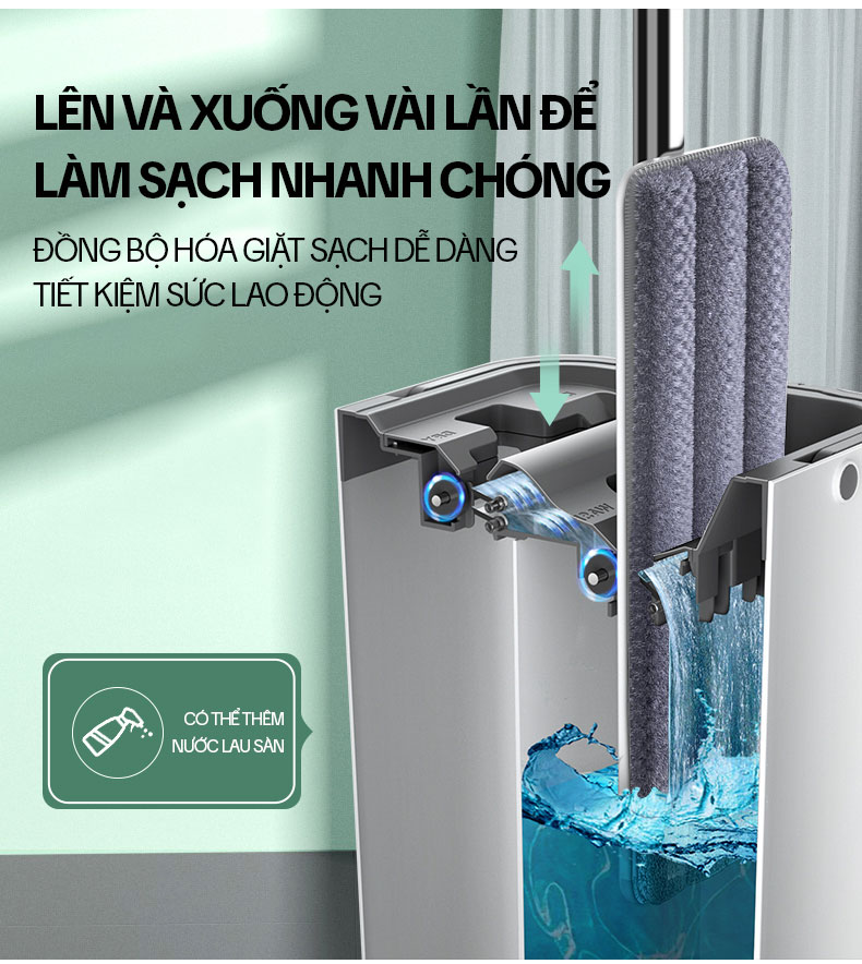 Mô tả Bộ Cây Lau Nhà KITIMOP C6 PLUS-PRO - Thùng Lau Nhà Tự Vắt Thông Minh, Chổi Lau Nhà Xoay 360 Độ, Lau Sàn Làm Sạch - 3