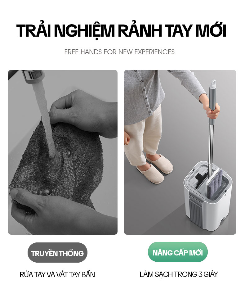 Mô tả Bộ Cây Lau Nhà KITIMOP C6 PLUS-PRO - Thùng Lau Nhà Tự Vắt Thông Minh, Chổi Lau Nhà Xoay 360 Độ, Lau Sàn Làm Sạch - 4