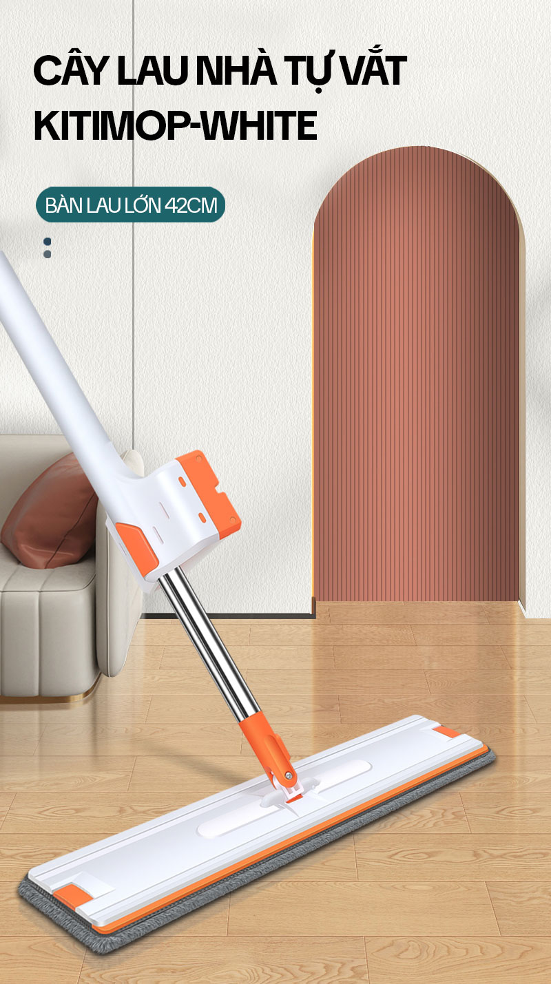 Mô tả Cây Lau Nhà Tự Vắt KITIMOP WHITE 42CM – Chổi Lau Nhà Tự Vắt Thông Minh Xoay 360 Độ, Lau Sàn Làm Sạch - 1