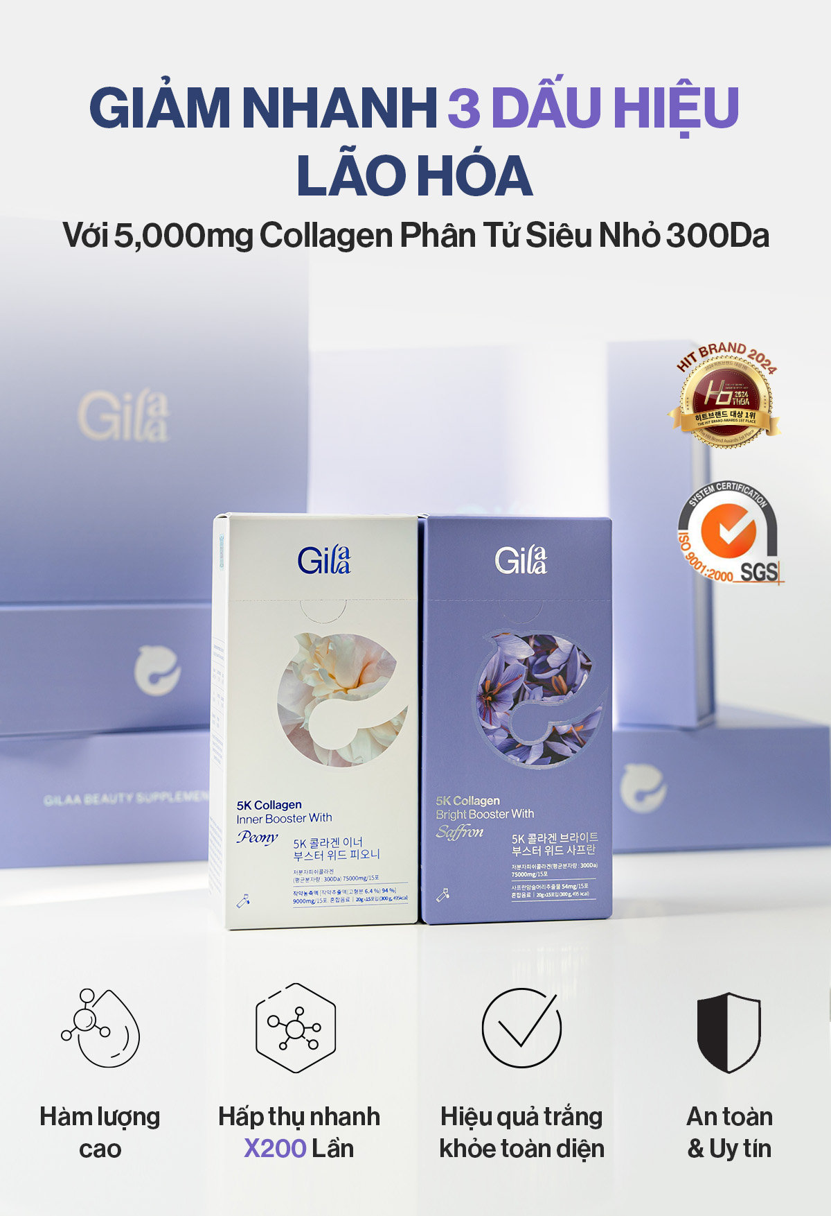 Mô tả 2 Nước Uống Collagen Gilaa Siêu Phân Tử 300da Trẻ Hóa (20g x 30 Gói) - 1