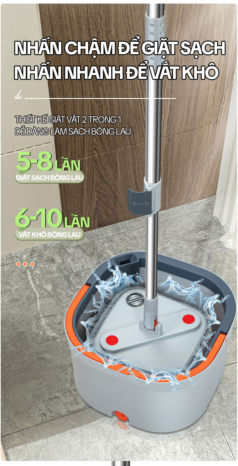 Mô tả Bộ Cây Lau Nhà Tách Nước Bẩn KITIMOP PRO N08 - Thùng Lau Nhà Tự Vắt Thông Minh, Chổi Lau Nhà 360 Độ, Lau Sàn Làm Sạch - 4
