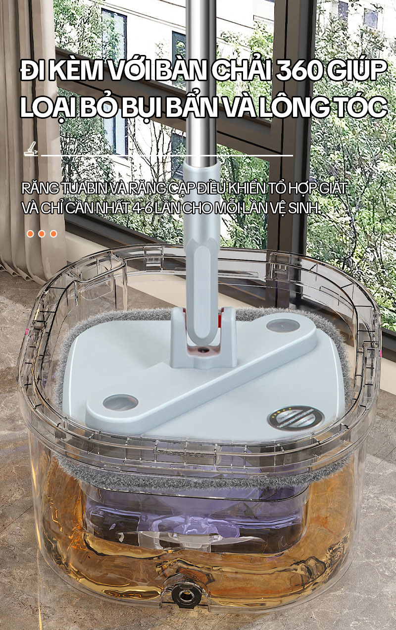 Mô tả Bộ Cây Lau Nhà Tách Nước Bẩn KITIMOP PRO N08 - Thùng Lau Nhà Tự Vắt Thông Minh, Chổi Lau Nhà 360 Độ, Lau Sàn Làm Sạch - 5