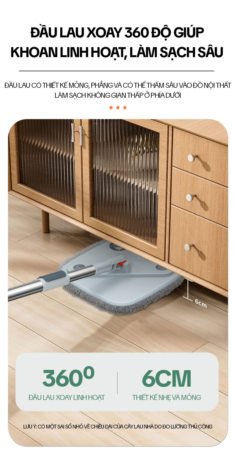Mô tả Bộ Cây Lau Nhà Tách Nước Bẩn KITIMOP PRO N08 - Thùng Lau Nhà Tự Vắt Thông Minh, Chổi Lau Nhà 360 Độ, Lau Sàn Làm Sạch - 7