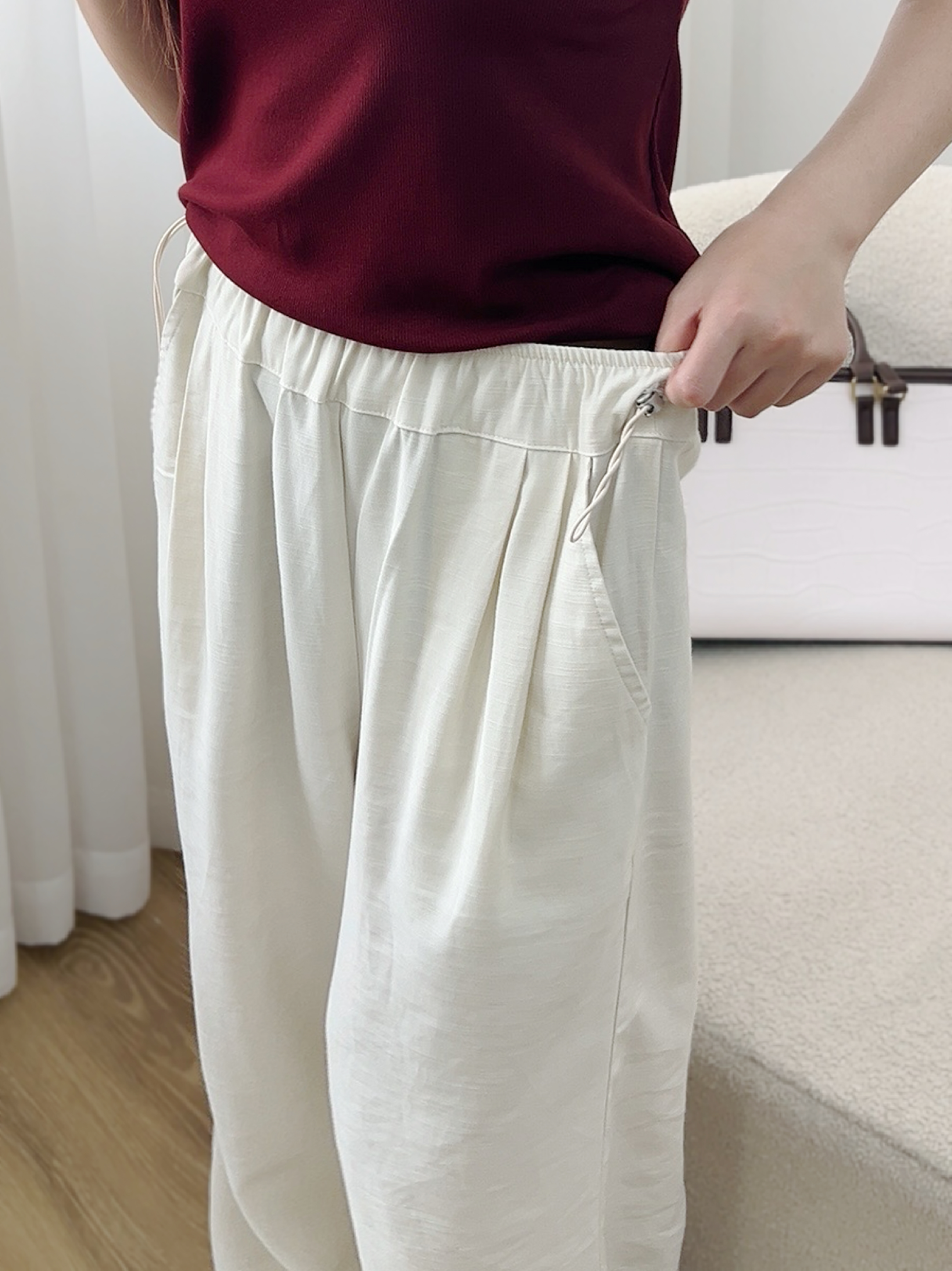 Mô tả Quần bầu ống suông form rộng Uni Pants lưng chun, chất liệu đũi xước Hàn, mát lạnh dành cho cả bầu và không bầu BY LAMME - 3