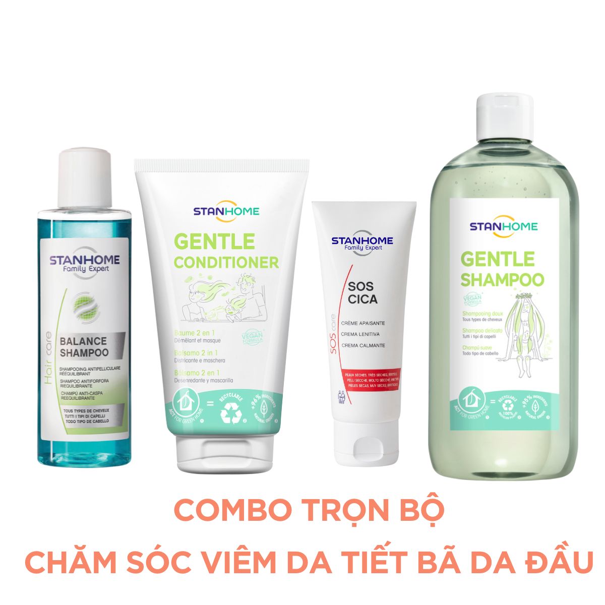 Mô tả Combo viêm da đầu tiết bã Stanhome Balance Shampoo-Sos Cica-Gentle shampoo - Gentle Conditioner - 4