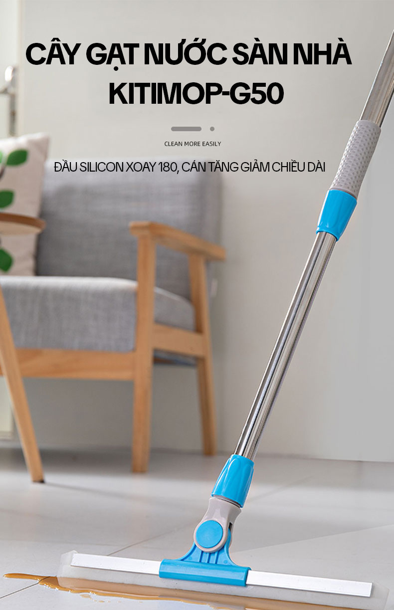 Mô tả Cây Gạt Nước Sàn Nhà KITIMOP G50 - Chổi Gạt Nước Silicon, Cây Quét Đẩy Nước Nhà Tắm, Nhà Vệ Sinh - 1