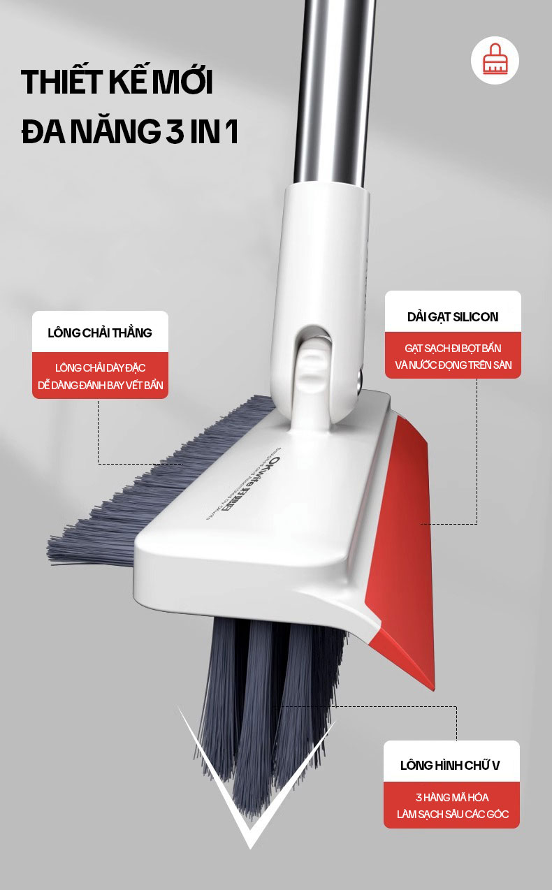 Mô tả Cây Chà Sàn Nhà Tắm OKwife AGW-3458 - Chổi Chà Sàn Và Gạt Nước 3 Trong 1, Chổi Cọ Nhà Vệ Sinh Thông Minh - 3