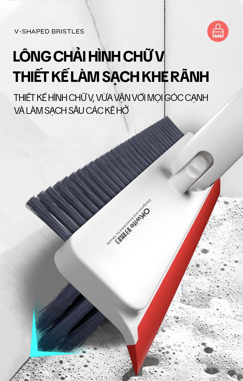 Mô tả Cây Chà Sàn Nhà Tắm OKwife AGW-3458 - Chổi Chà Sàn Và Gạt Nước 3 Trong 1, Chổi Cọ Nhà Vệ Sinh Thông Minh - 4