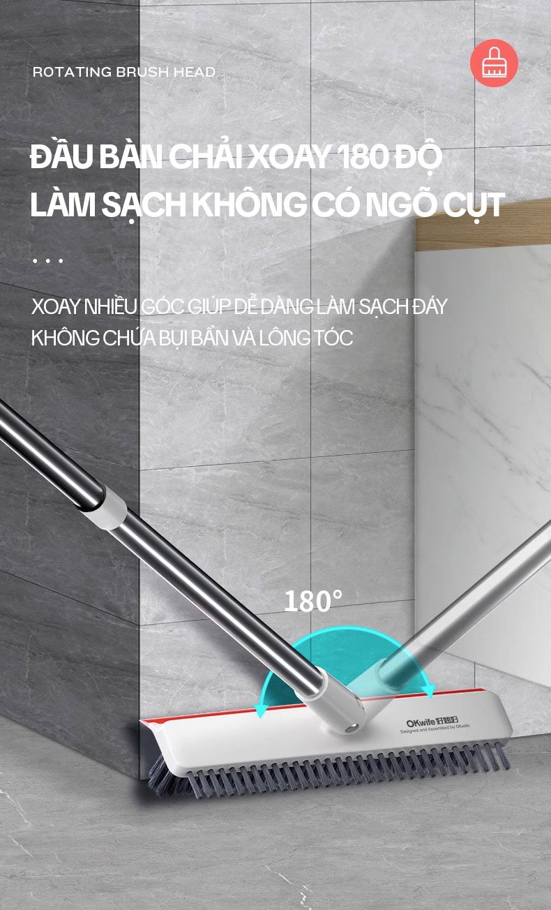 Mô tả Cây Chà Sàn Nhà Tắm OKwife AGW-3458 - Chổi Chà Sàn Và Gạt Nước 3 Trong 1, Chổi Cọ Nhà Vệ Sinh Thông Minh - 9