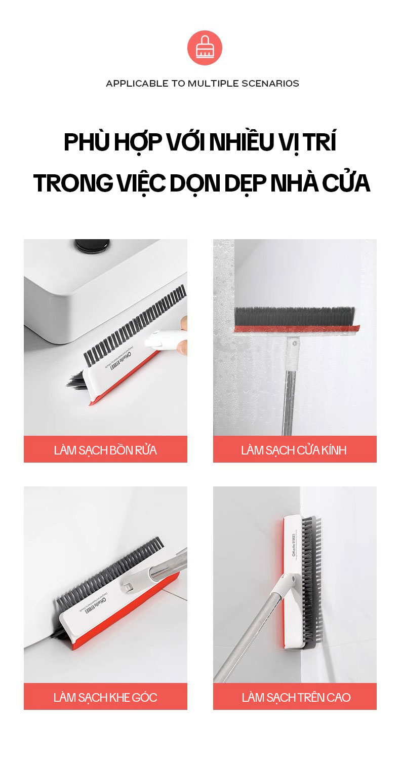 Mô tả Cây Chà Sàn Nhà Tắm OKwife AGW-3458 - Chổi Chà Sàn Và Gạt Nước 3 Trong 1, Chổi Cọ Nhà Vệ Sinh Thông Minh - 12