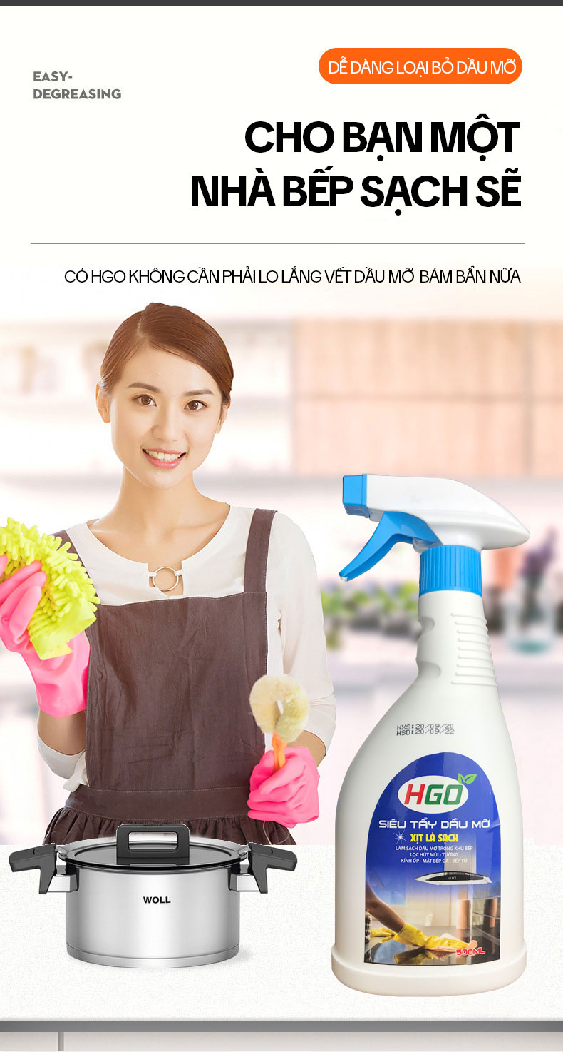 Mô tả Tẩy Dầu Mỡ Nhà Bếp HGO – Tẩy Dầu Mỡ Máy Hút Mùi, Mặt Bếp, Xoong Nồi, Tường Ốp, Chậu Rửa Bát 500ml - 5