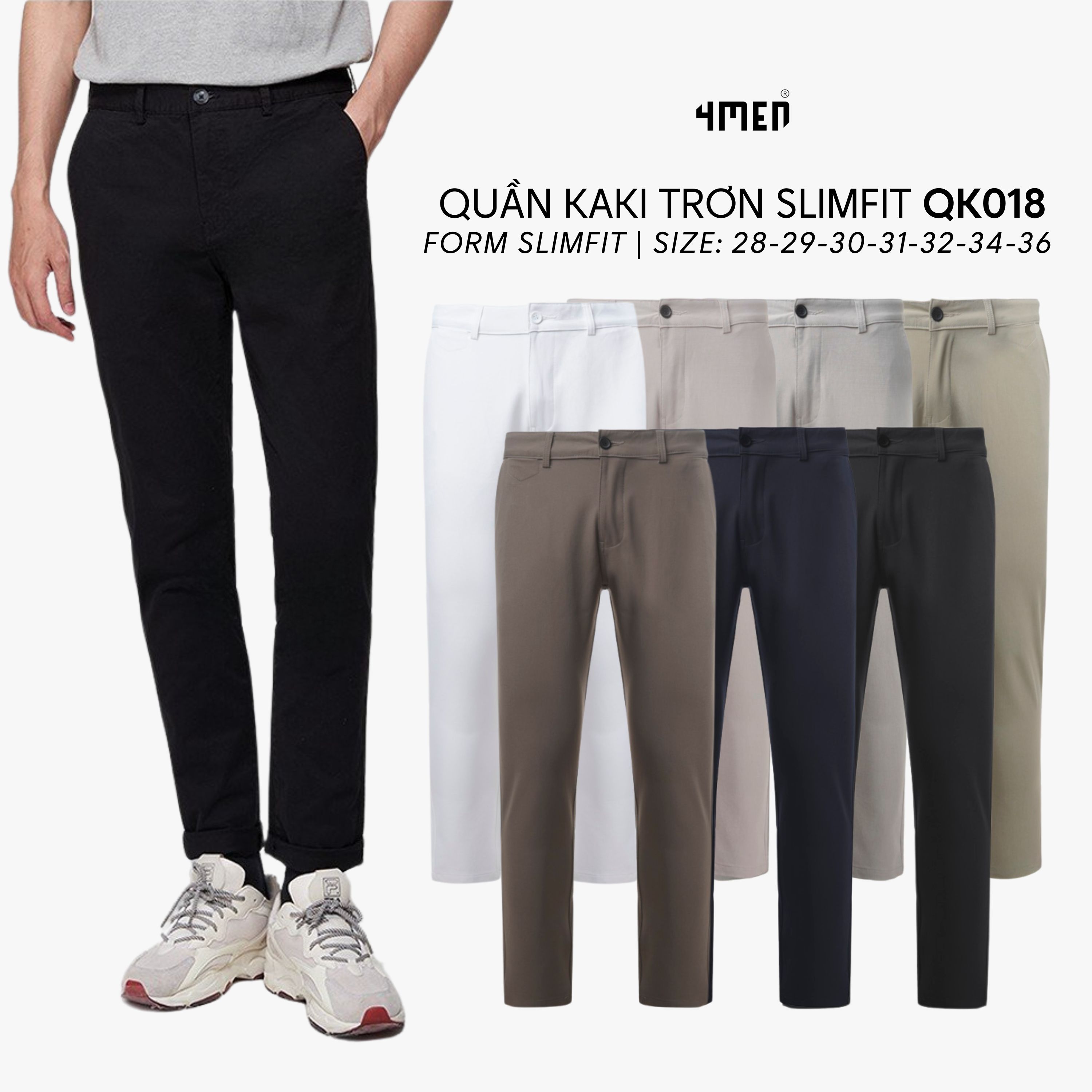 Mô tả Quần kaki dài nam trơn 4MEN QK018 form slimfit ôm tôn dáng, vải mềm mại, co giãn tốt, trẻ trung - 1