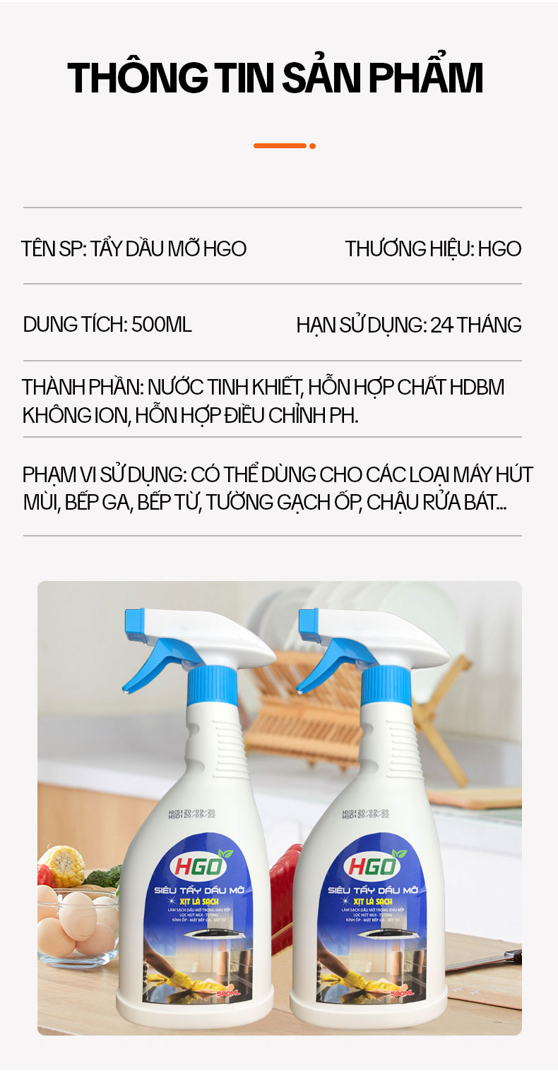 Mô tả Tẩy Dầu Mỡ Nhà Bếp HGO – Tẩy Dầu Mỡ Máy Hút Mùi, Mặt Bếp, Xoong Nồi, Tường Ốp, Chậu Rửa Bát 500ml - 10