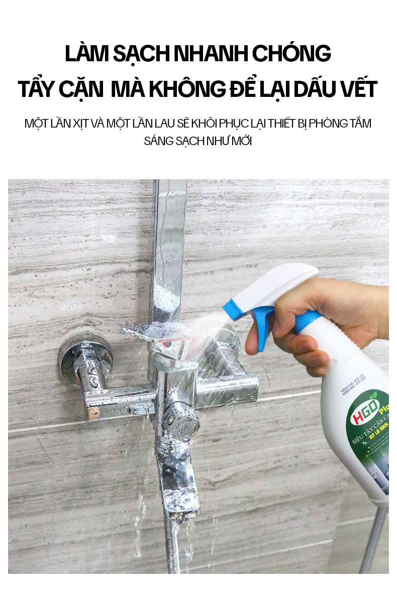 Mô tả Tẩy Cặn Canxi Nhà Tắm HGO PLUS - Tẩy Cặn Canxi Inox, Kính, Bồn Sứ, Gạch Men, Gương Soi, Lavabo 500ml - 7