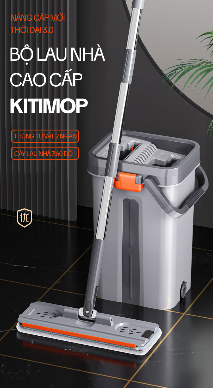 Mô tả Bộ Cây Lau Nhà KITIMOP SM33 PRO - Thùng Lau Nhà Tự Vắt Thông Minh, Chổi Lau Nhà Xoay 360 Độ, Lau Sàn Làm Sạch - 1