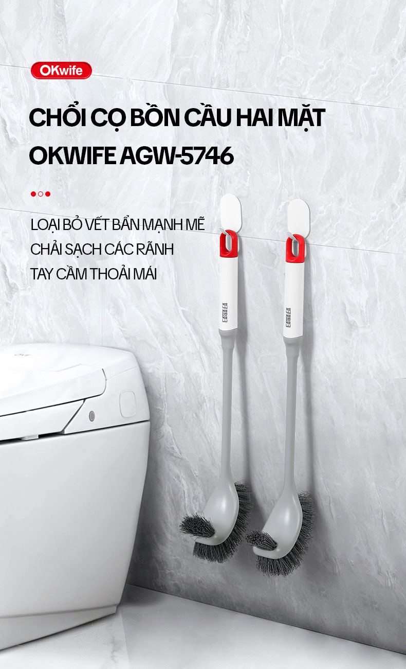 Mô tả Chổi Cọ Bồn Cầu 2 Mặt OKwife AGW-5746 - Cây Chà Bồn Cầu, Cọ Toilet Thông Minh, Bàn Chải Chà Bồn Cầu, Nhà Vệ Sinh - 1
