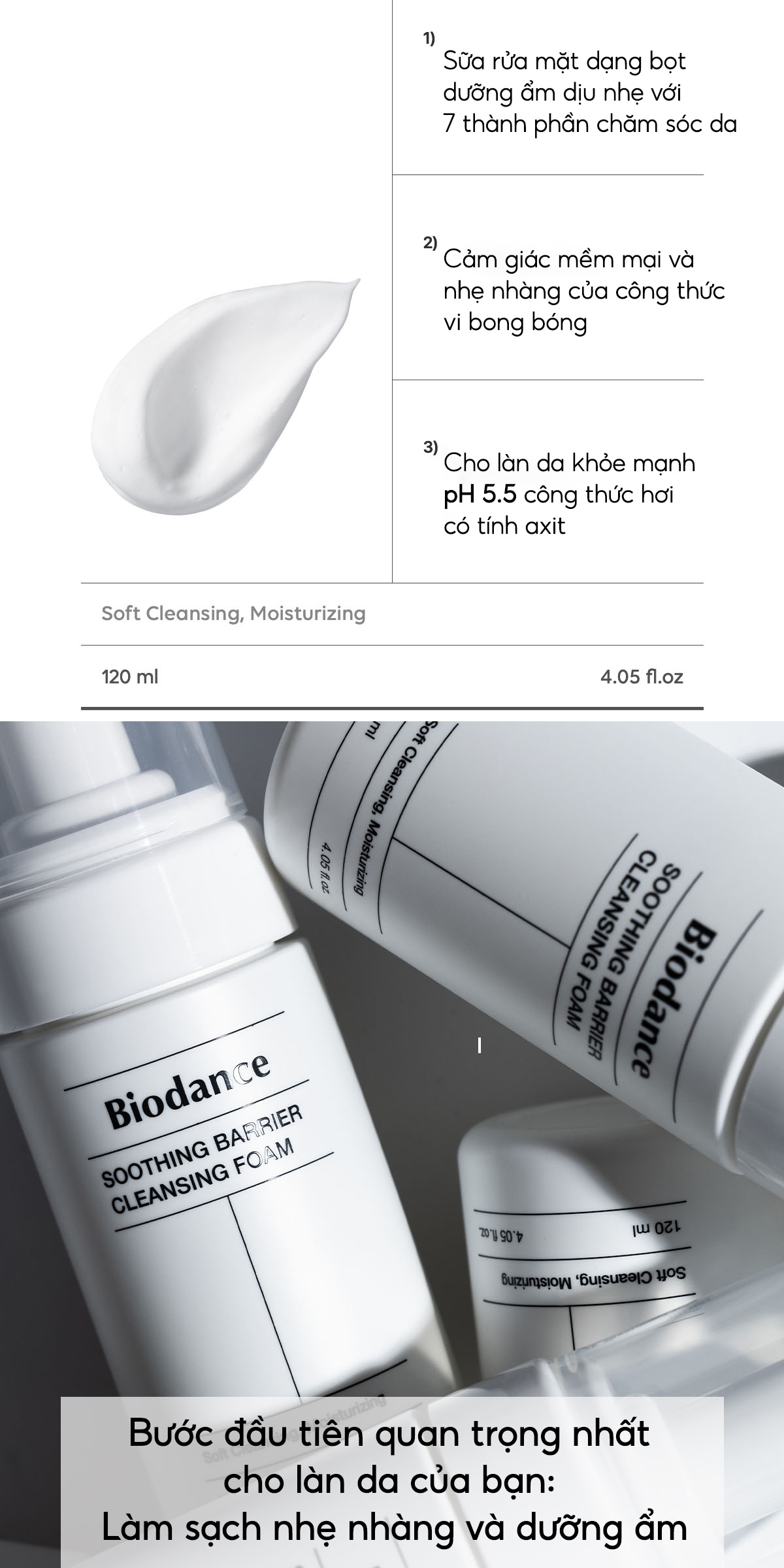 Mô tả BIODANCE Sữa Rửa Mặt Dạng Bọt Dưỡng Ẩm Dịu Nhẹ Cho Da Soothing Barrier Cleansing Foam 120ml - 2