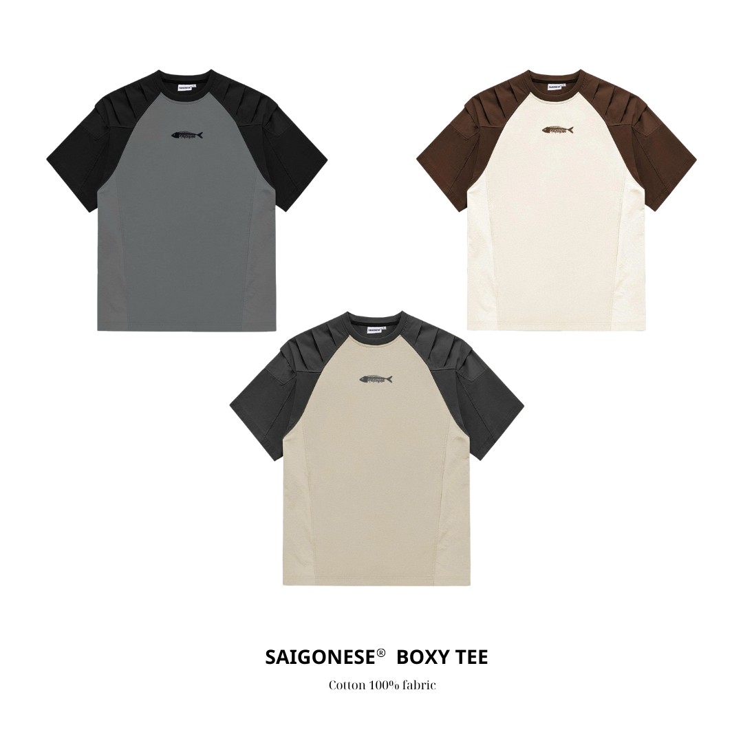 Mô tả Áo Thun Boxy SAIGONESE Unisex Phối Tay Raglan Thêu Shark Form Rộng Thời Trang Nam Nữ - 1