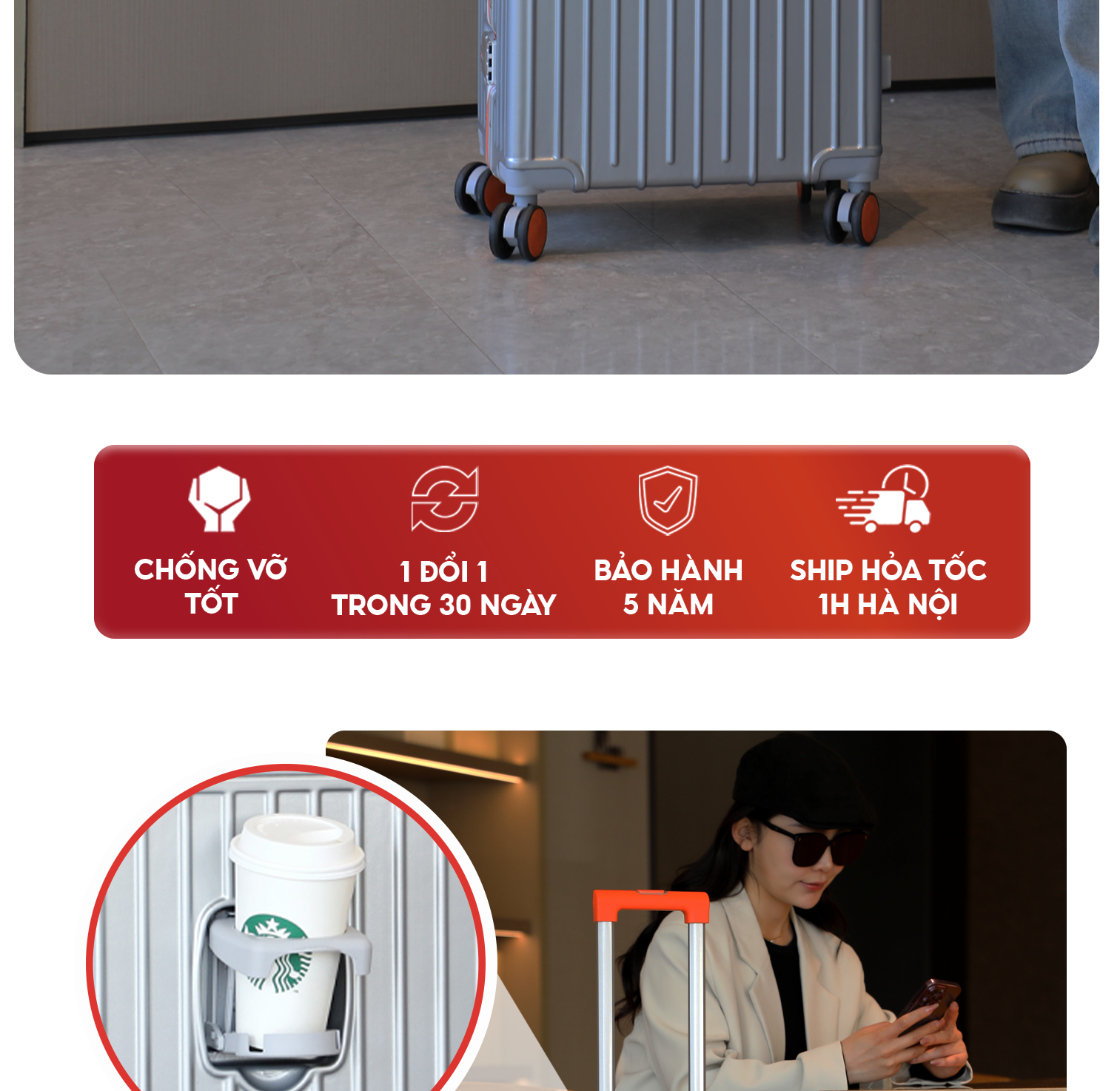 Mô tả Vali SUNNY Raymond - vali khung nhôm nhựa PC + ABS - ngăn đựng cốc, cổng sạc tiện ích 20/24/28 inch - 2