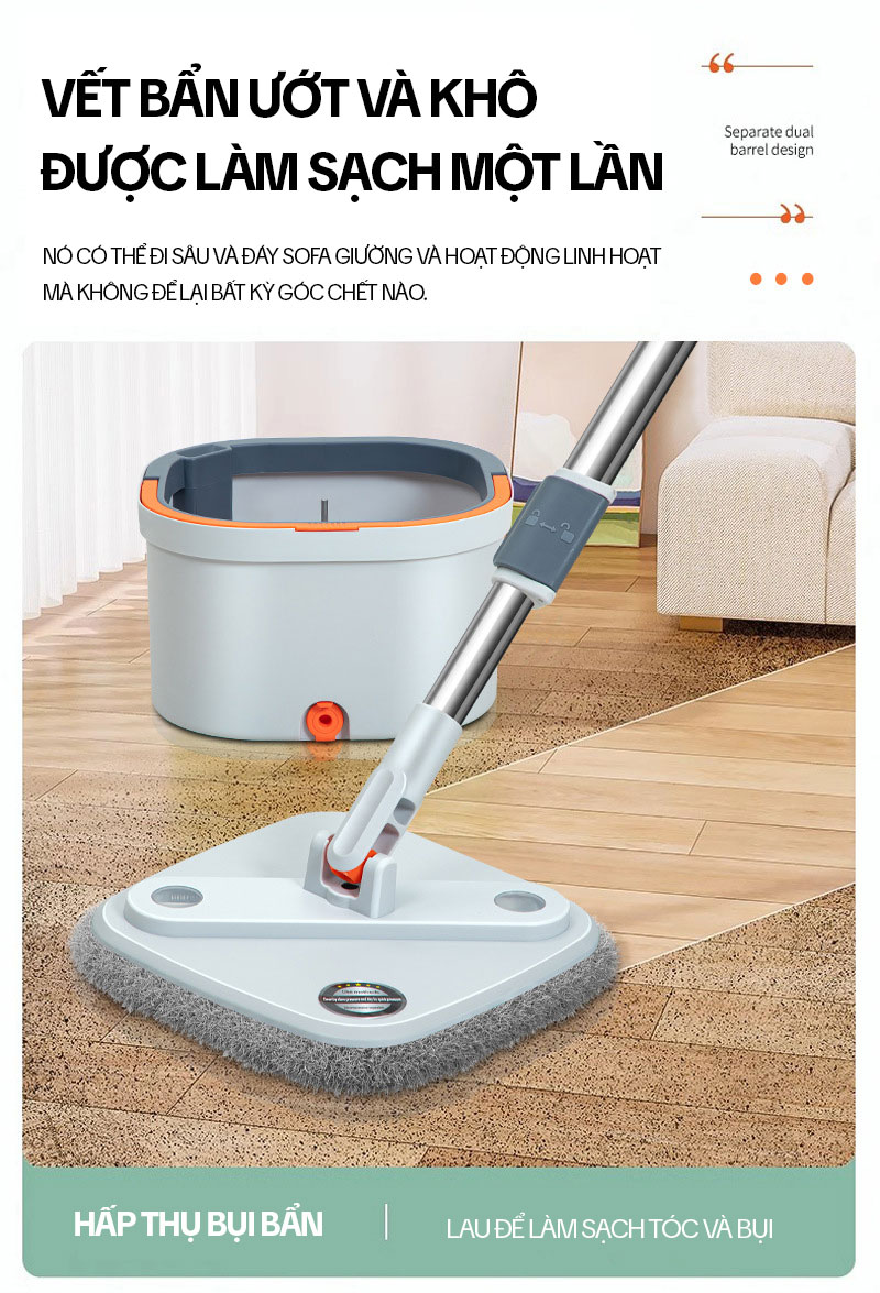 Mô tả Bộ Cây Lau Nhà Tách Nước Bẩn KITIMOP N08 PRO - Thùng Lau Nhà Tự Vắt Thông Minh, Chổi Lau Nhà 360 Độ, Lau Sàn Làm Sạch - 9