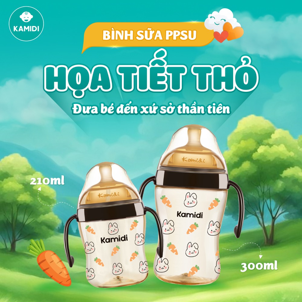 Mô tả Bình Sữa Kamidi Chất Liệu PPSU Họa Tiết Thỏ Dung Tích 210ml/300ml - 1
