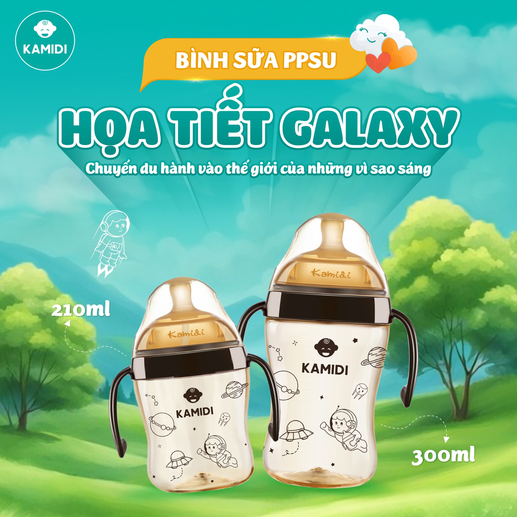 Mô tả Bình Sữa Kamidi Chất Liệu PPSU Họa Tiết Galaxy Dung Tích 210ml/300ml - 1