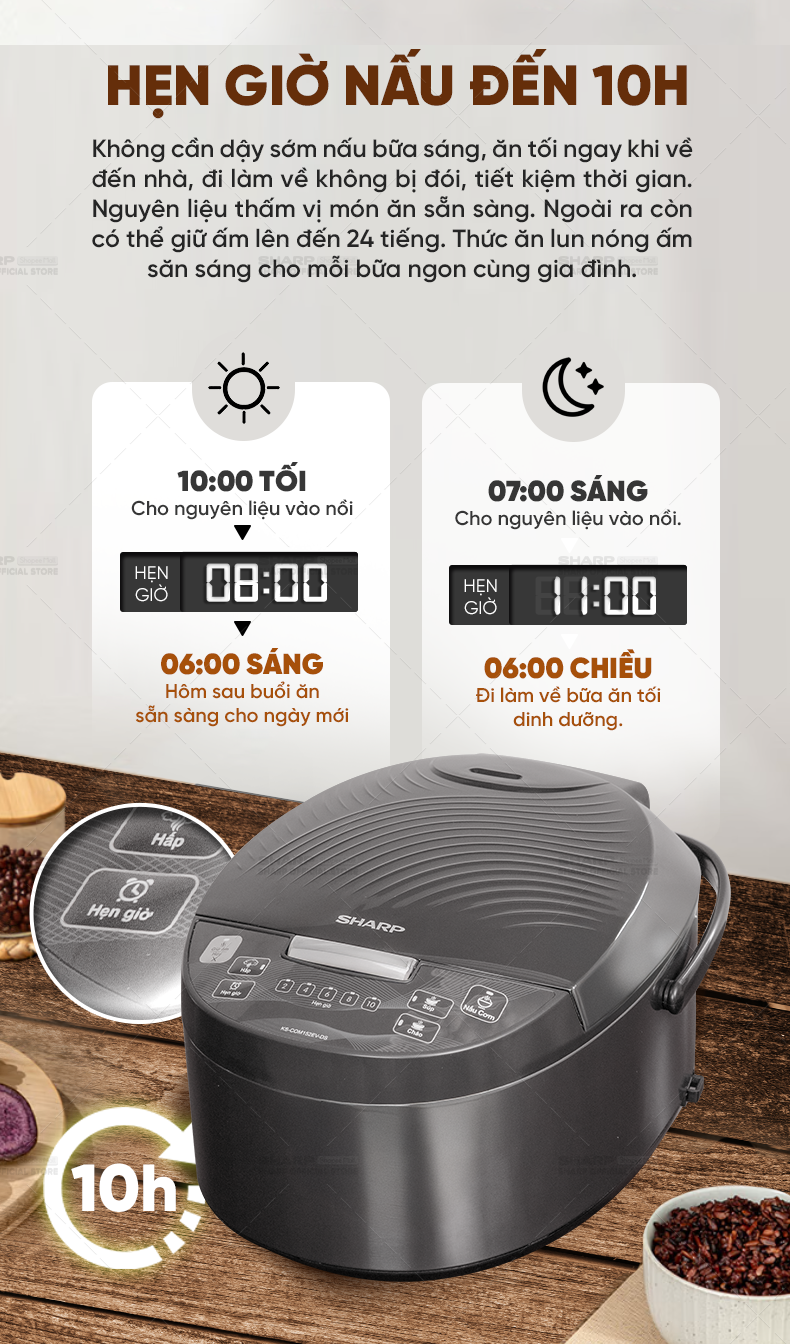 Mô tả Nồi Cơm Điện Tử Sharp KS-COM152EV-DS Dung tích 1.5L, 4 Chức năng nấu, Lòng nồi 5 lớp - 7