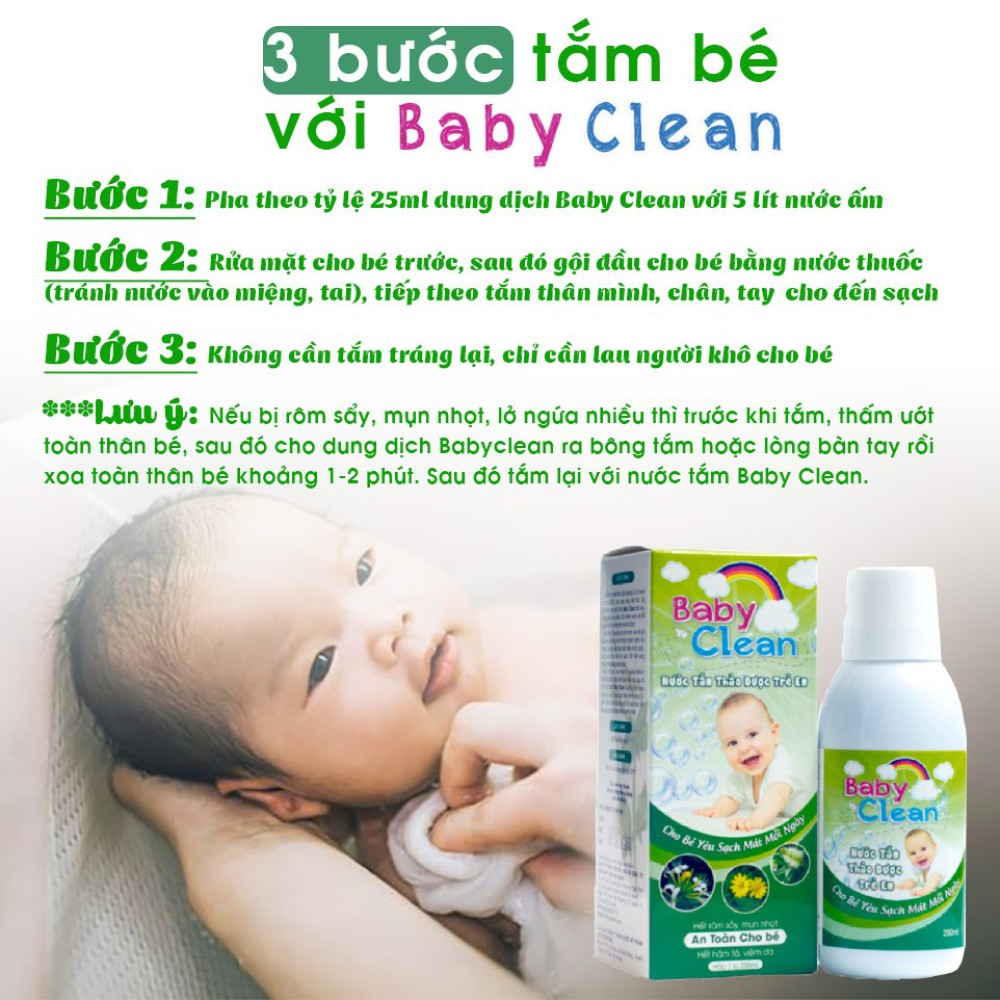 Mô tả Nước tắm thảo dược cho bé Baby Clean 250ml giảm rôm sảy, hăm tã, làm sạch và mát cơ thể cho bé - 1