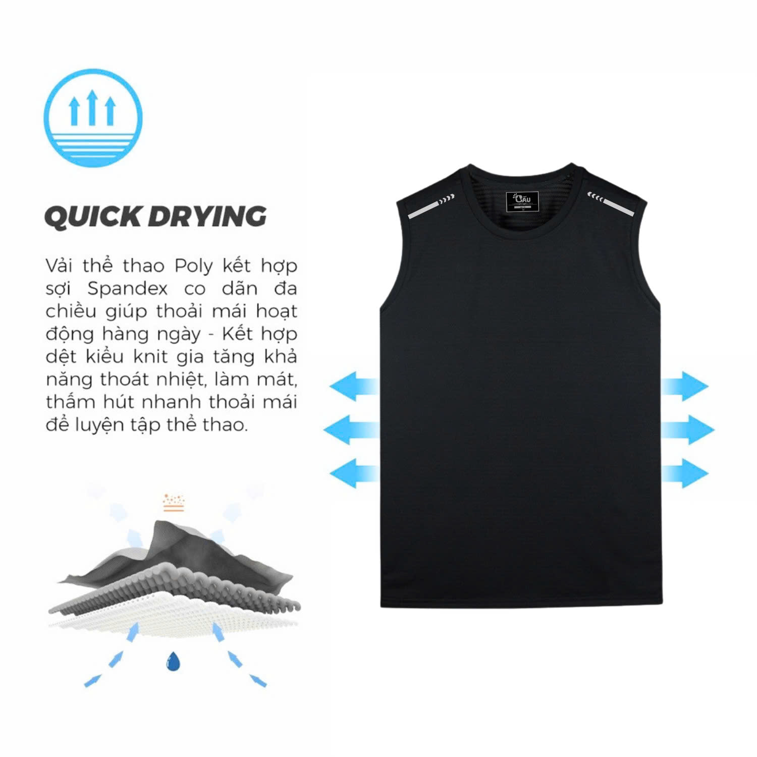 Mô tả Áo thun ba lỗ nam Gấu 194 vải thun mè co dãn 4 chiều, áo thể thao - gym - bóng đá, from slim fit - MÈ NGANG MŨI TÊN - 3