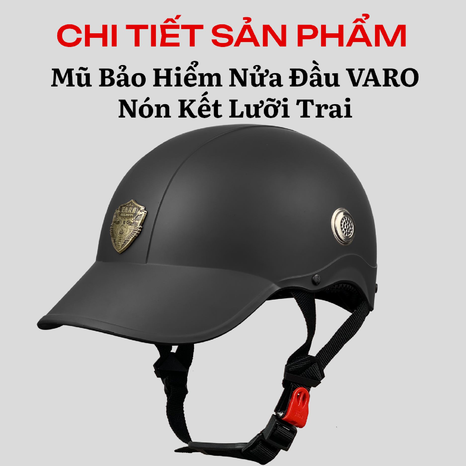 Mô tả Mũ Bảo Hiểm Lưỡi Trai Varo - Nón Bảo Hiểm 1/2 Kết Cứng, Mỏ Liền, Nón Kết Dành Cho Nam Nữ-BH 12 Tháng - 4