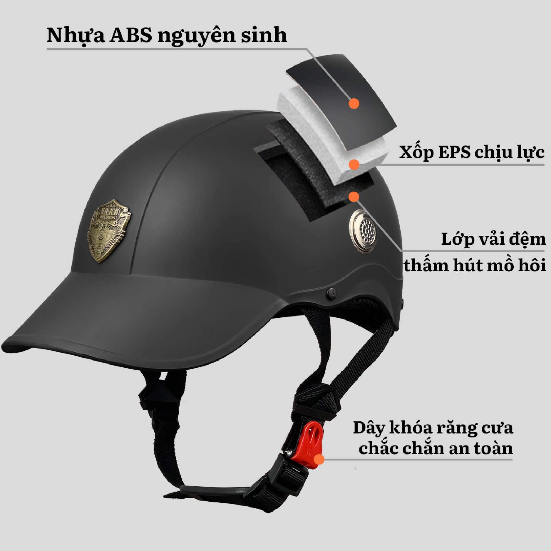 Mô tả Mũ Bảo Hiểm Lưỡi Trai Varo - Nón Bảo Hiểm 1/2 Kết Cứng, Mỏ Liền, Nón Kết Dành Cho Nam Nữ-BH 12 Tháng - 5