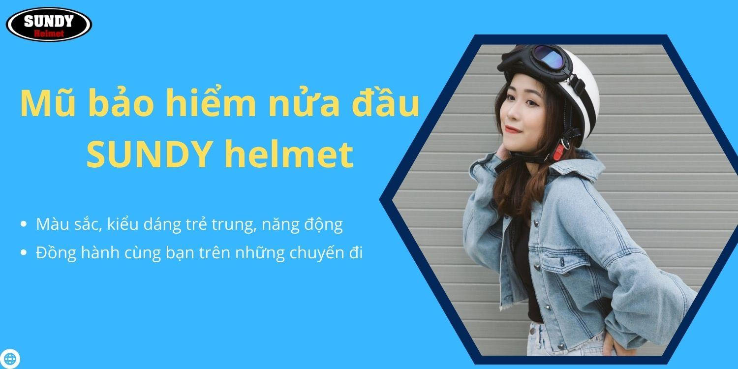 Mô tả Mũ bảo hiểm nửa đầu SUNDY Helmet nhiều màu sắc thời trang, cá tính, kèm kính UV, phi công, Freesize (55-58cm) - 1