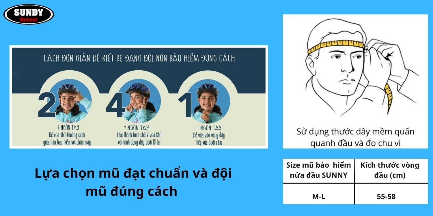 Mô tả Mũ bảo hiểm nửa đầu SUNDY Helmet nhiều màu sắc thời trang, cá tính, kèm kính UV, phi công, Freesize (55-58cm) - 3