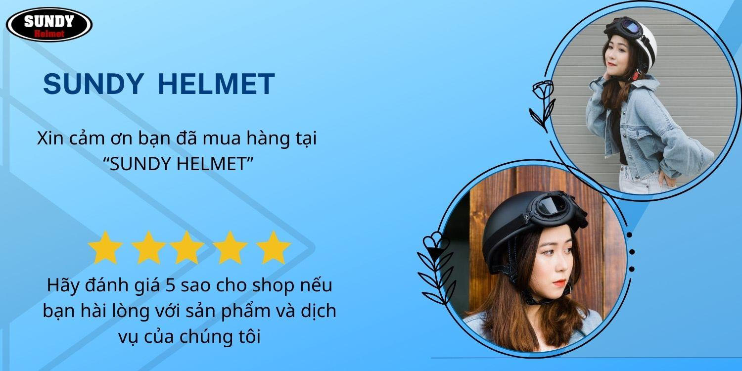 Mô tả Mũ bảo hiểm nửa đầu SUNDY Helmet nhiều màu sắc thời trang, cá tính, kèm kính UV, phi công, Freesize (55-58cm) - 4