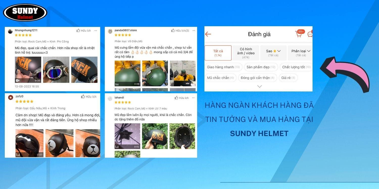 Mô tả Mũ bảo hiểm nửa đầu SUNDY Helmet nhiều màu sắc thời trang, cá tính, kèm kính UV, phi công, Freesize (55-58cm) - 2