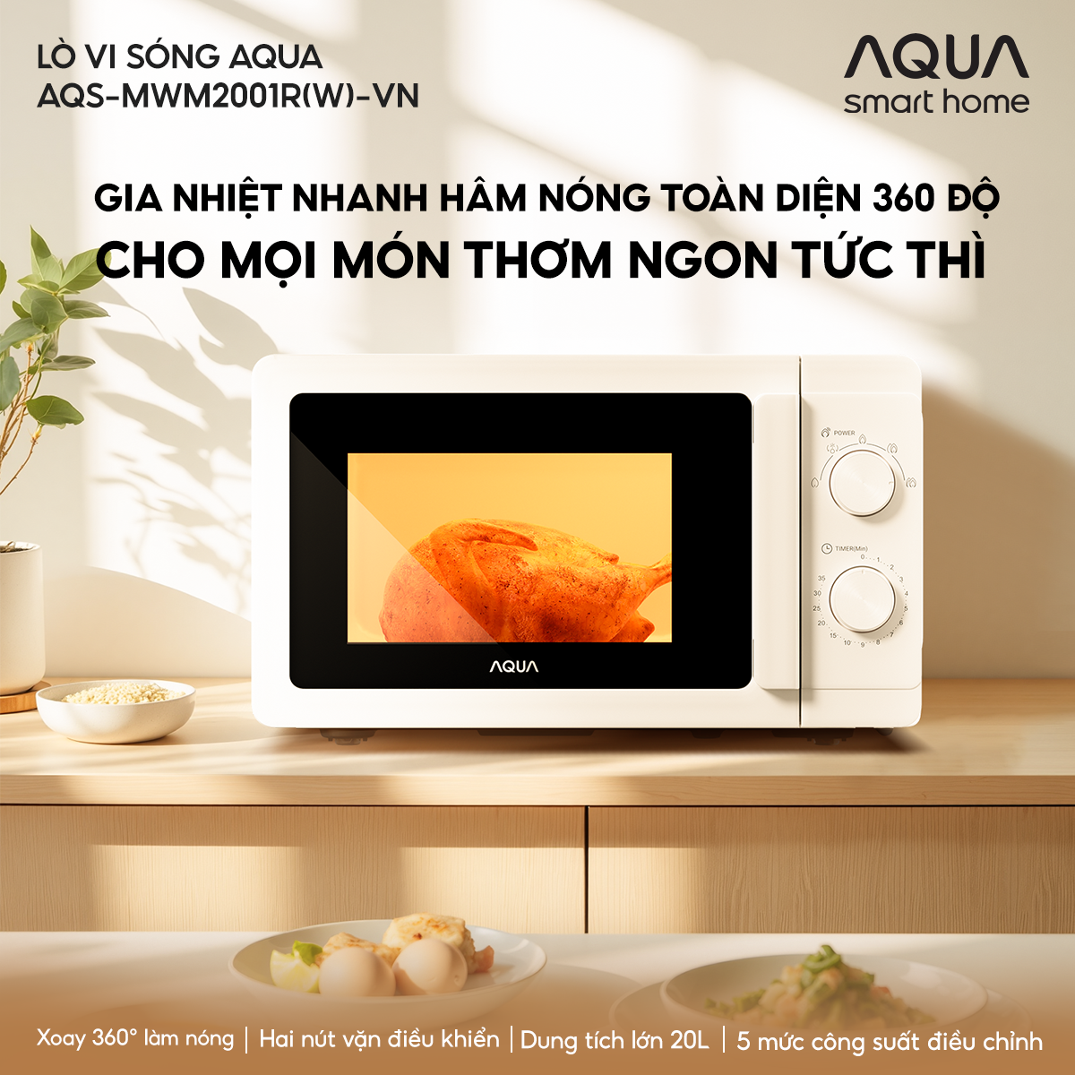 Mô tả Lò vi sóng AQUA MWM2001R 20L công nghệ mới tiết kiệm điện, đĩa xoay tháo rời dễ vệ sinh - 1