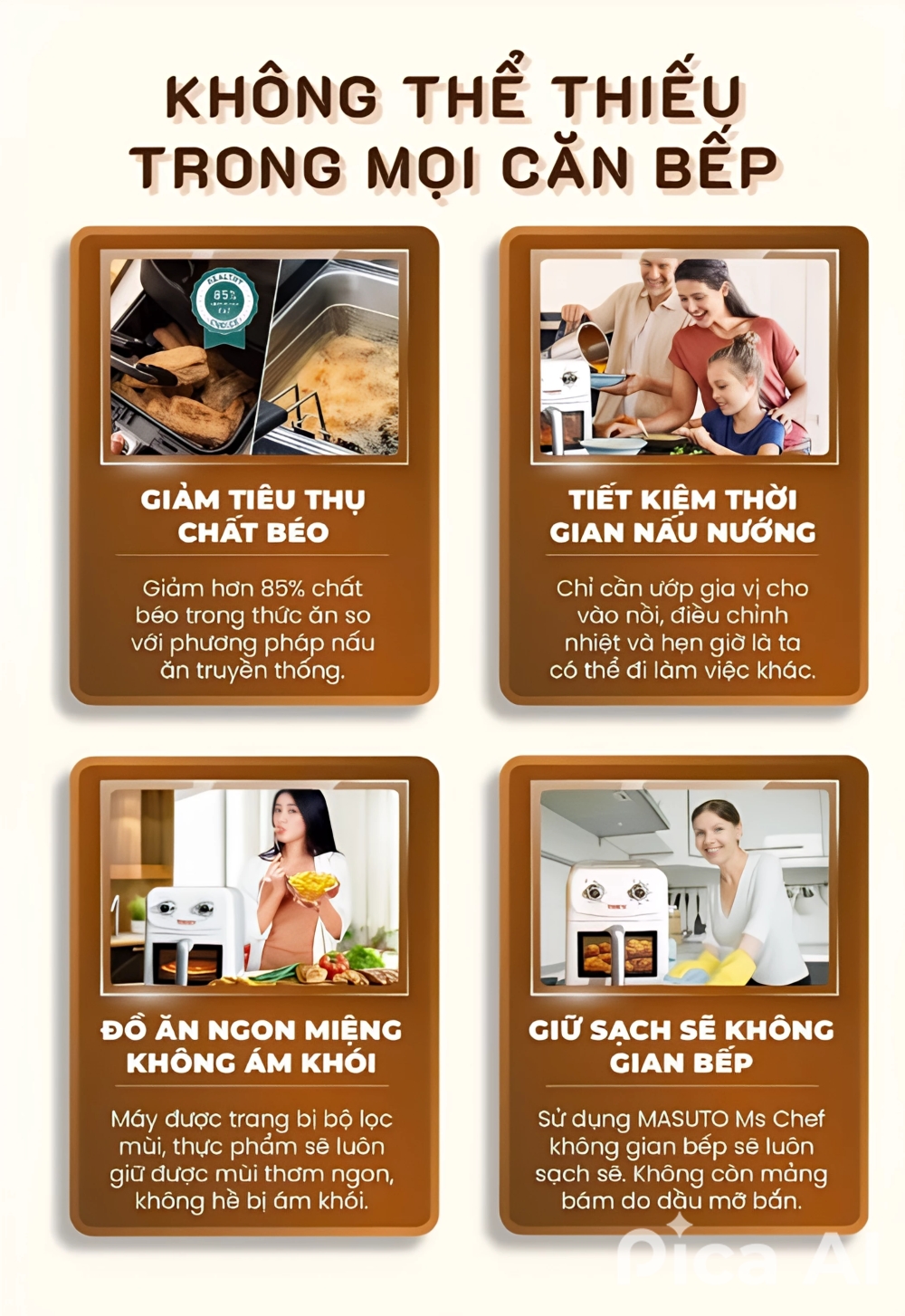 Mô tả Nồi Chiên Không Dầu Masuto MSChef 6L cửa sổ kính vỏ máy kim loại 1500W Đa Năng An Toàn - 3
