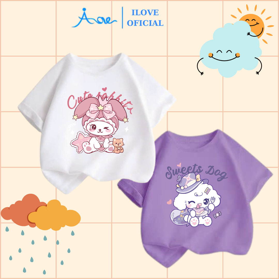 Mô tả ILOVE Áo thun CHÚ THỎ MELOLY, áo phông cộc tay chất COTTON mềm mịn, thoáng mát dành cho bé gái 8.5-32kg - 1