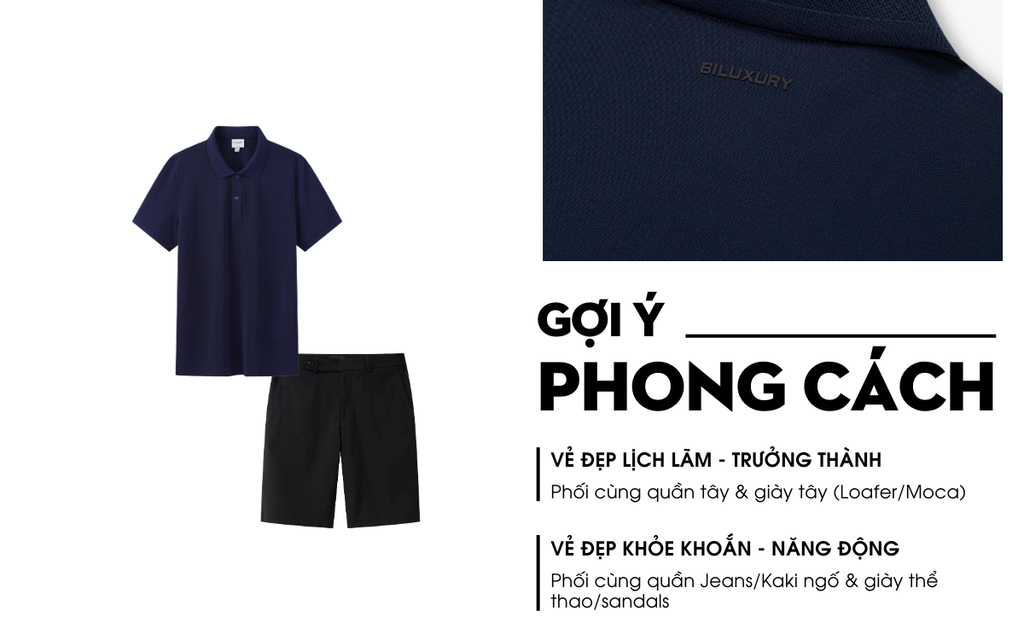Mô tả Áo Polo BILUXURY 9APCB542 Chất Sợi DTY Cao Cấp, Co Giãn Mềm Mại Chống Xù, Chống Tia Cực Tím - 2