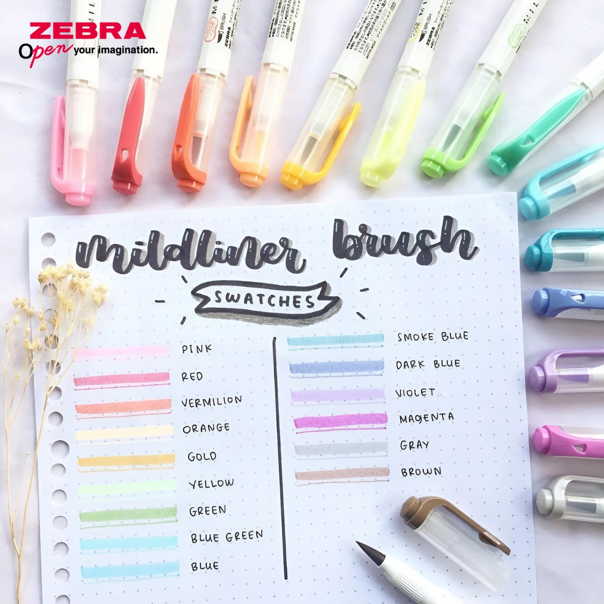 Mô tả Bút Dạ Quang Mildliner Brush Zebra Pen 25 Màu- Đầu Highlight 0.5mm-0.7mm - [Chính hãng] - 1 cây - 1